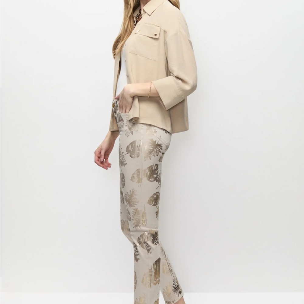 Elegant Tan Straight Leg Pants with Sophisticated Pattern